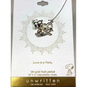 Peanuts Snoopy "Mom" Heart Pendant Necklace 14K Gold Flash Plated 16"+2" Adjusta